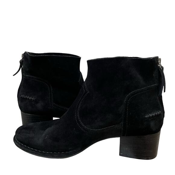 UGG Womens Bandara Suede Heeled Ankle Boots US 9.5 EU 40.5 Black Side Zip - Picture 4 of 11